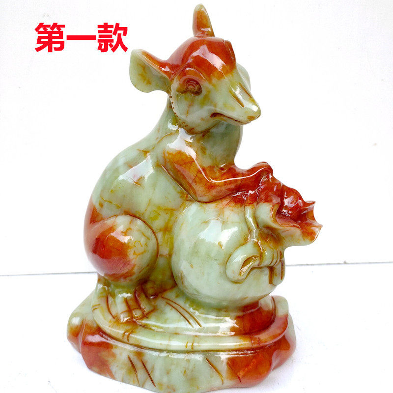 大号天然玉石岫玉生肖摆件老鼠牛老虎兔龙蛇马羊猴鸡狗猪20厘米