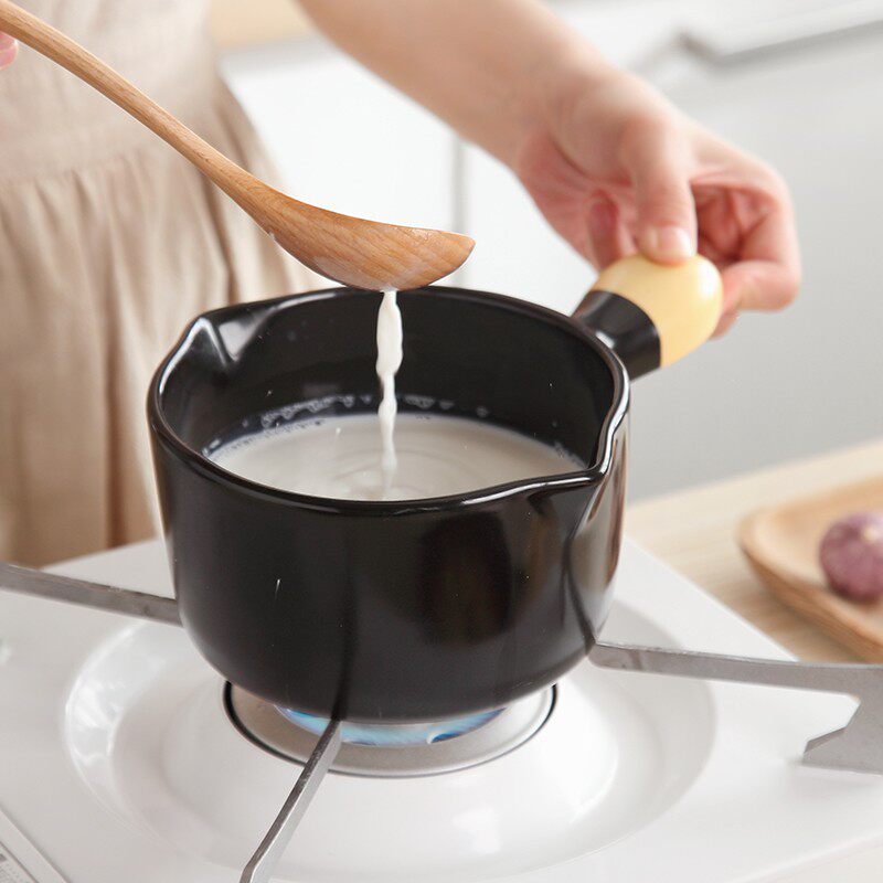 日式陶瓷小奶锅可爱婴儿宝宝辅食锅迷你砂锅热牛奶单柄小锅耐高温