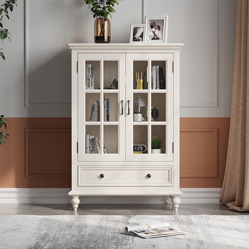 美式实木酒柜储物靠墙客厅置物架复古高柜电视柜边柜玻璃门餐边柜