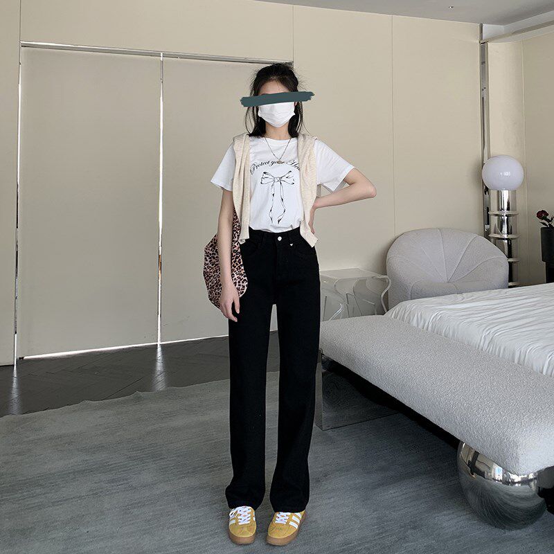 王炸裤型~四面弹窄版白色牛仔裤女2024年春秋直筒显瘦拖地阔腿裤