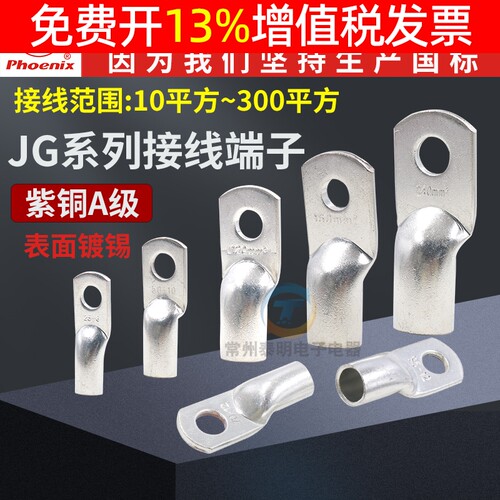 凤凰JG铜鼻子国标镀锡短款线耳JG10船用16铜端子25线鼻120平方50