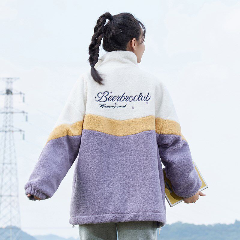 少女大童冬装加厚仿羊羔毛绒外套15岁新款初高中学生棉服女秋冬季
