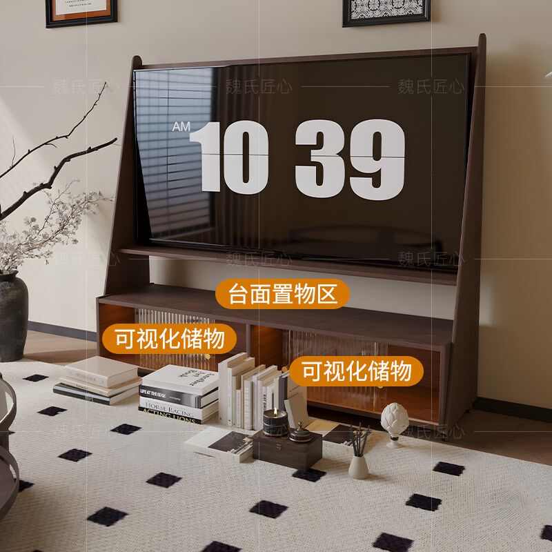 中古风实木电视柜客厅家用小户型可移动电视机柜带轮置物电视机架