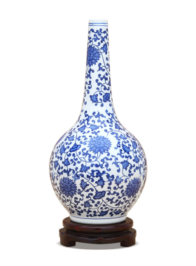 景德镇陶瓷器仿古青花瓷缠枝莲纹胆瓶客厅办公室装饰品客厅摆件