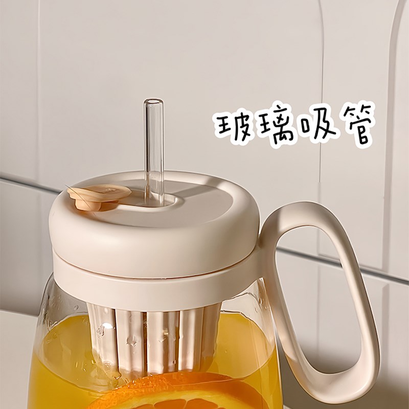 办公室水杯泡茶水分离大肚玻璃吸管杯子女高颜值高硼硅耐热大容量图片