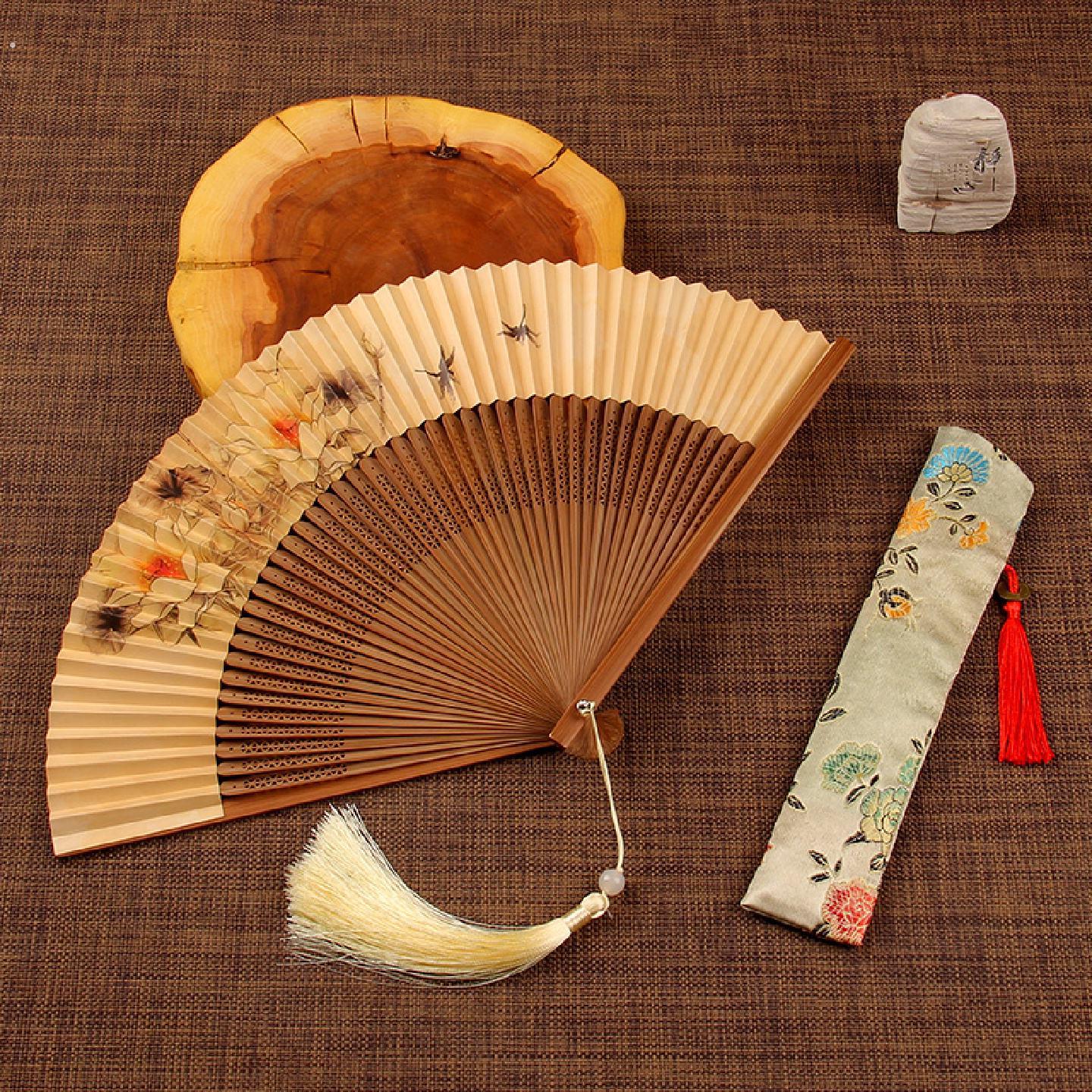 京城六扇门古风6寸女古典折扇子纸扇竹扇礼品扇香扇工艺扇黄面