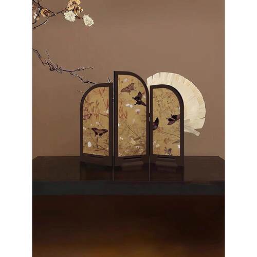 中古风墨竹小屏风桌面摆件新中式茶桌家居边柜玄关装饰品覆古摆画