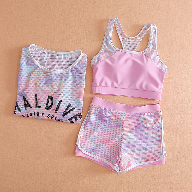 女童分体式泳衣三件套装中大童保守度假游泳装泡温泉夏季新款2022