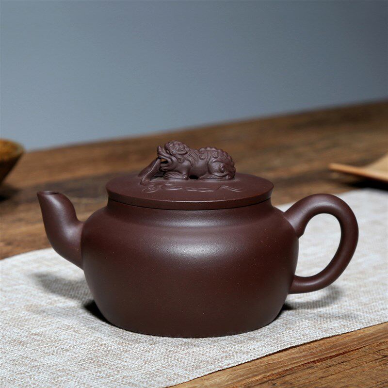 宜兴紫砂壶泡茶壶名家收藏吴竹霞全手工原矿老紫泥280CC绥带狮钮