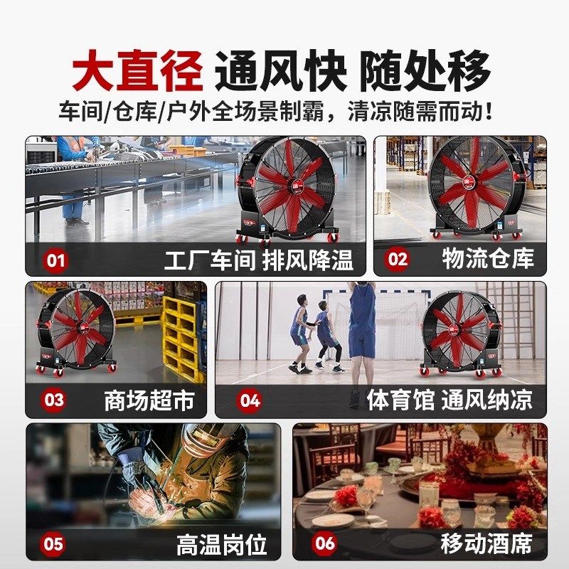 变频工业电风扇移动式强力圆筒大风机落地扇大功率车间仓库工厂用