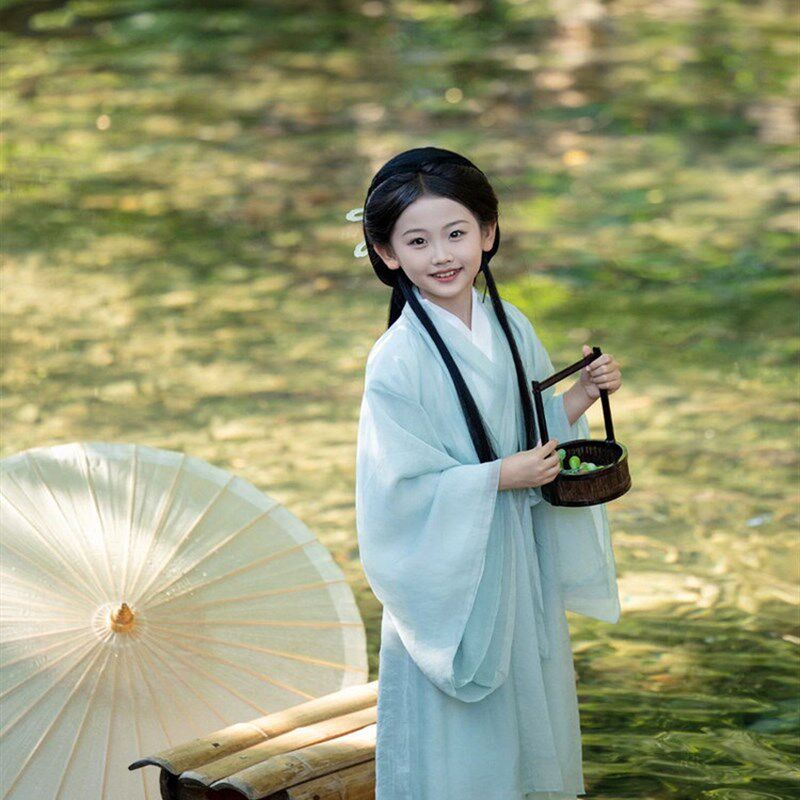 女孩汉代魏晋式大袖衫古装儿童表演服装夏季家装神仙古装书生