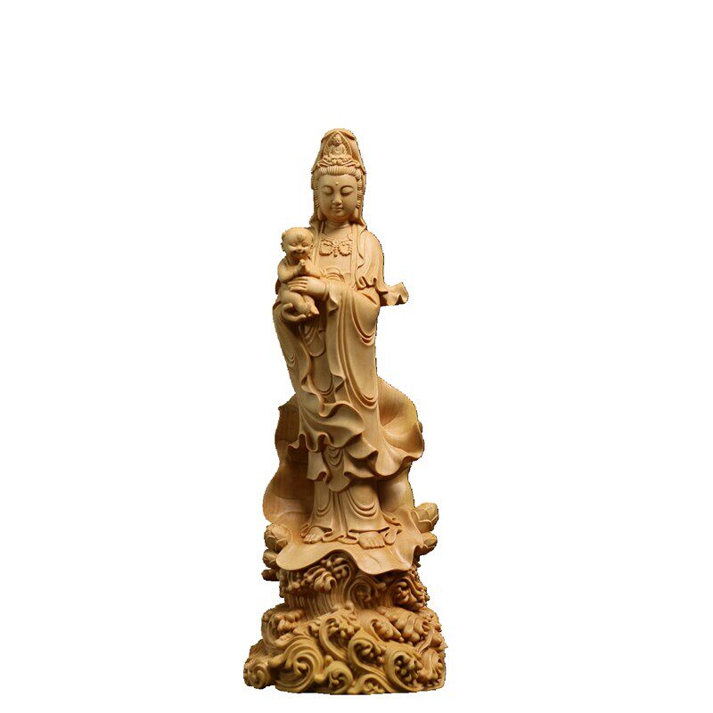 小叶黄杨木雕实木雕刻木质摆件新中式工艺品供奉菩萨佛像送子观音