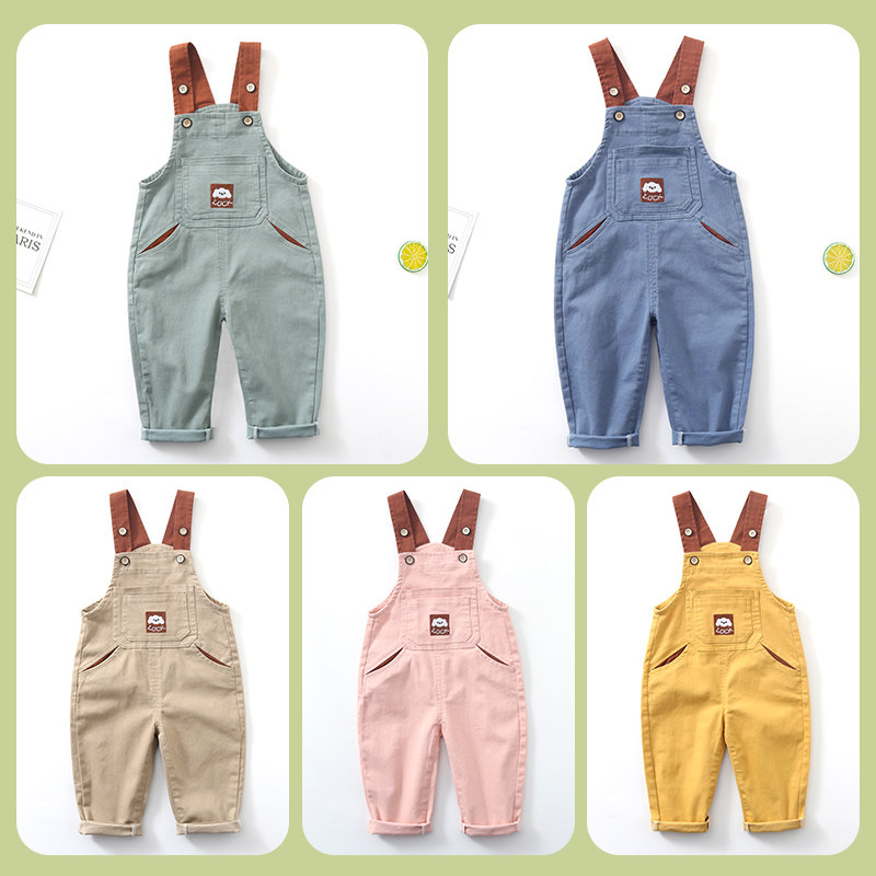 宝宝背带裤春秋款男童春装2023新款可开裆儿童女一岁婴儿纯棉裤子