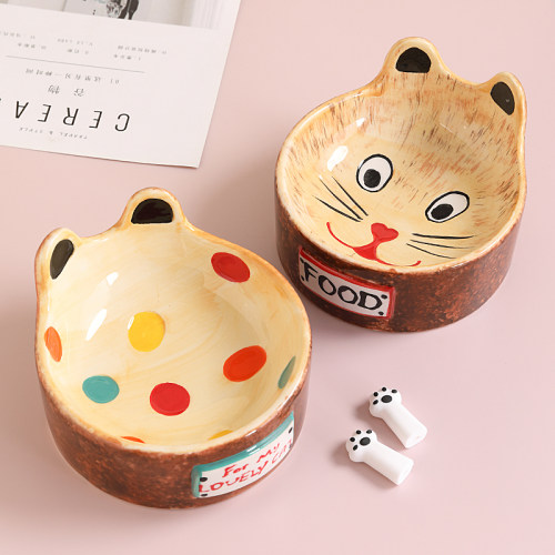 小马行空手画土耳其陶瓷猫碗可爱创意卡通防打翻高脚猫食盆狗碗