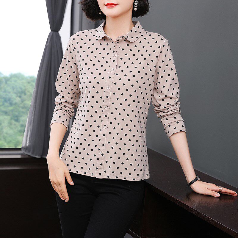 2024早秋装新款纯棉长袖t恤女中老年妈妈polo衫翻领上衣打底衫