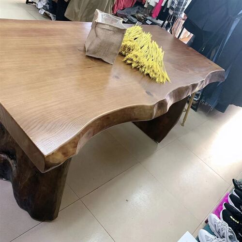 服装店原木展示桌中岛流水台童装中间摆放展示台实木长方形大板桌