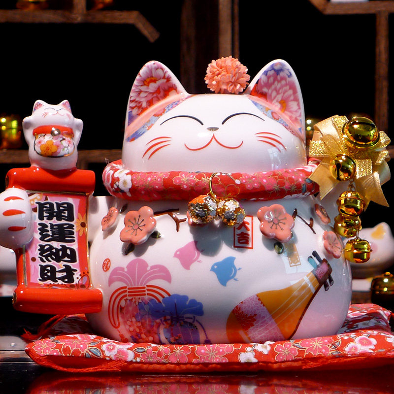 新款招财猫陶瓷存钱罐摆件开业送礼乔迁客厅装饰花猫可爱漂亮高档