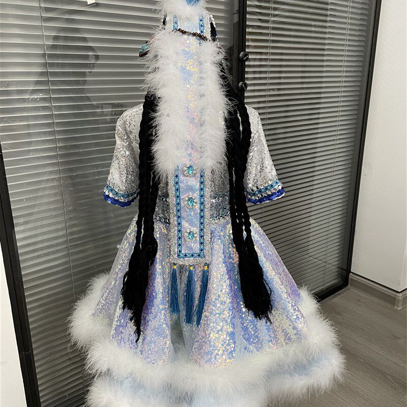 新款快乐阳光女童洁白的哈达演出服中大童藏族蒙古族少数民族服装