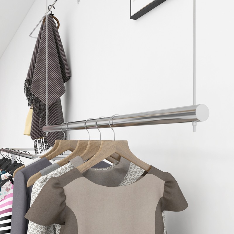 服装店展示架拉丝不锈钢悬挂吊架简约挂衣杆钢丝绳吊顶式衣架子