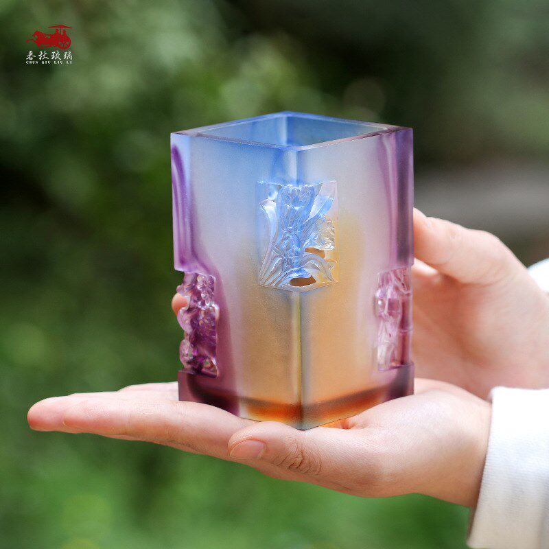 琉璃笔筒文创梅兰竹菊中国风礼物送老师领导定制礼品摆件工艺品