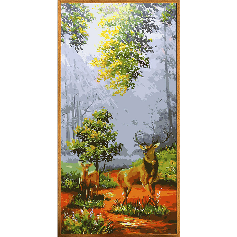 数字油画填色diy手绘客厅新中式大尺寸油彩画手工填充玄关装饰画