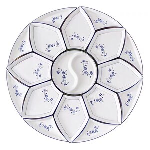 网红青花瓷16盘组合拼盘餐具套装创意摆盘团圆聚会扇形盘炒菜盘子