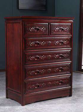 香樟木五斗柜实木收纳柜中式客厅卧室红木色抽屉式收纳柜六斗整体