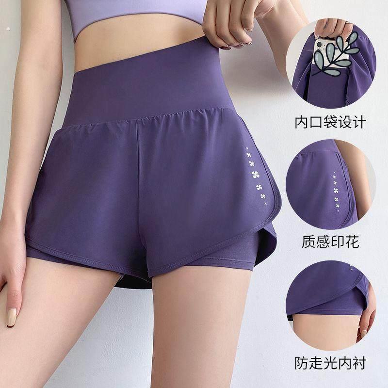 女生防走光泳裤夏季薄款女健身运动假两件防走光三分短裤高腰透气