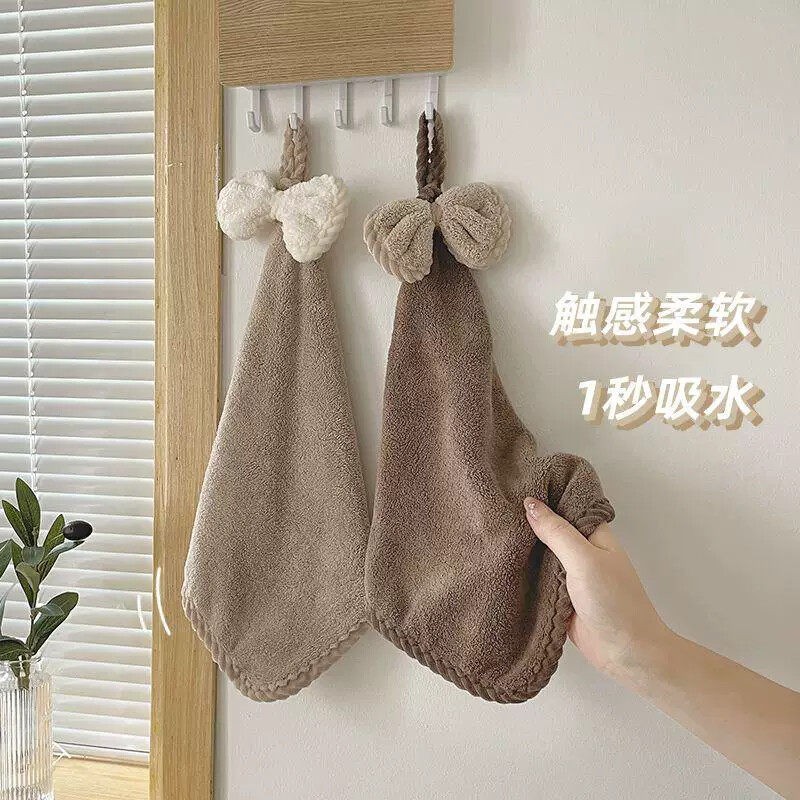 纯色擦手巾挂式吸水速干家用珊瑚绒厨房擦手小毛巾手帕化妆室抹布