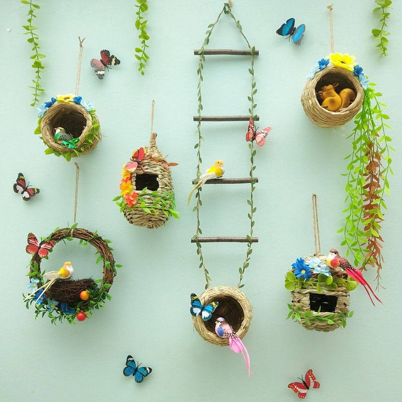 空中吊饰创意鸟巢幼儿园环创微景观环境布置材料挂件装饰森系挂饰