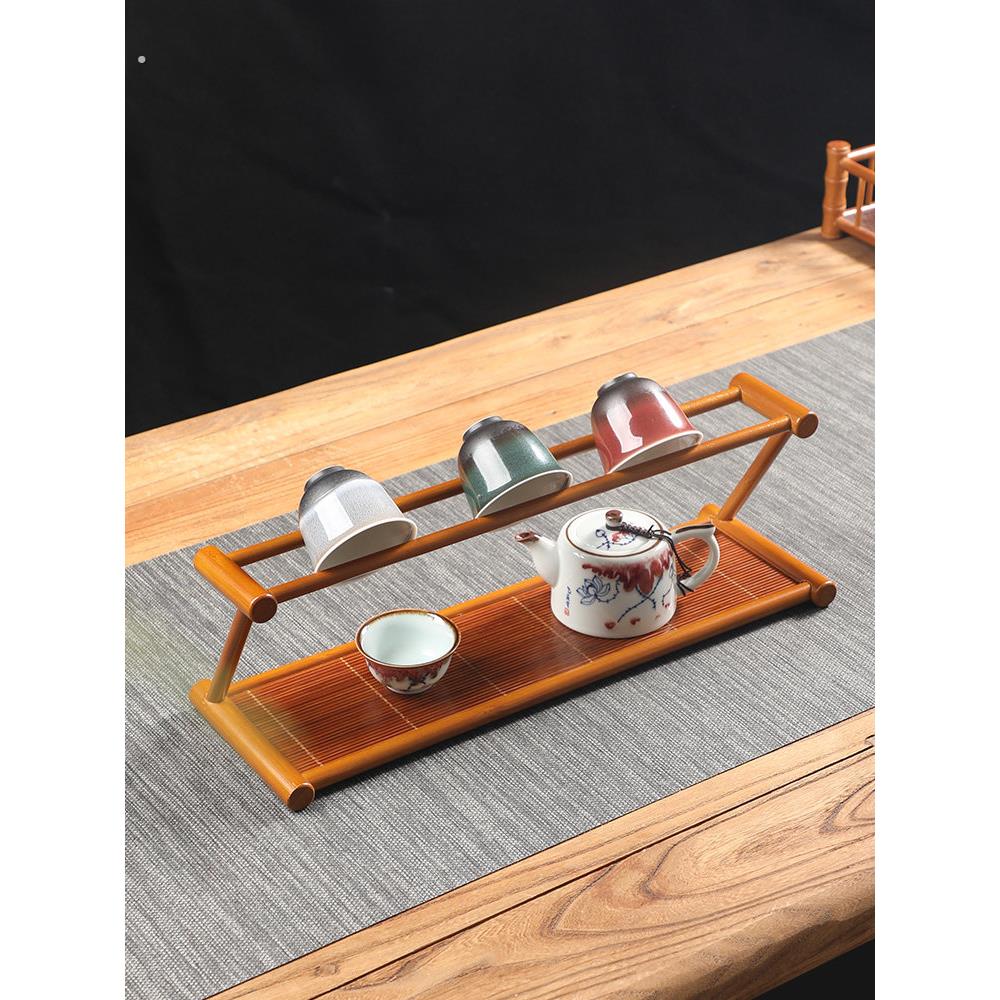 手工竹制水杯架覆古中国双层茶具储物架储物架展示架干茶托盘