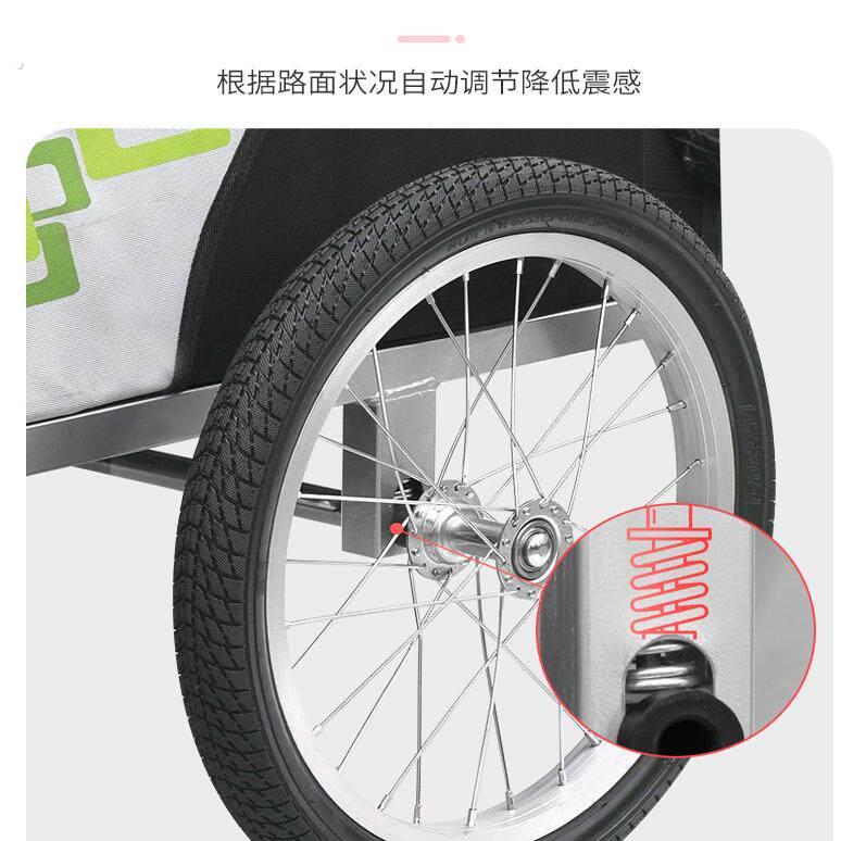 后挂式自行车推车 绿色蓝色可选亲子骑行三轮车斗 带小孩徒步推车