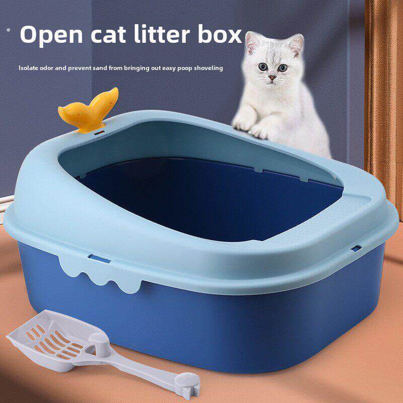 四季可用猫砂盒，半封闭宠物砂盒，防溅高侧猫厕所，猫清洁用品