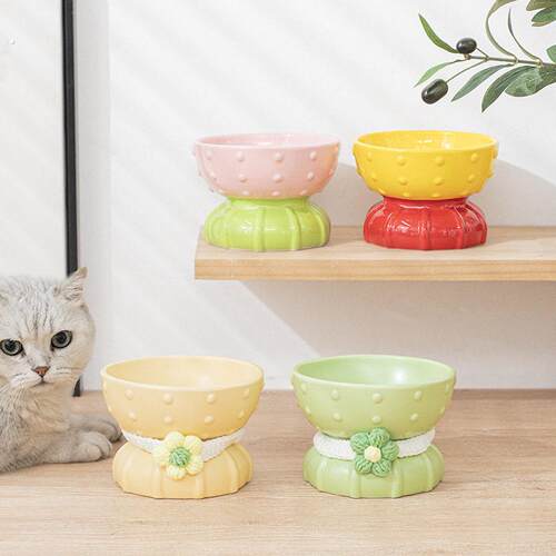 猫碗陶瓷猫咪碗可爱猫食盆猫水碗宠物碗狗狗碗护颈高脚猫盆猫饭碗