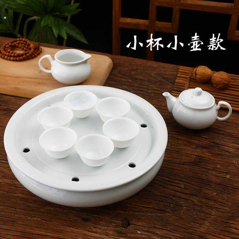 -白色茶具套装家用 潮汕功夫茶喝茶茶杯盖碗茶壶差距陶瓷圆盘整套