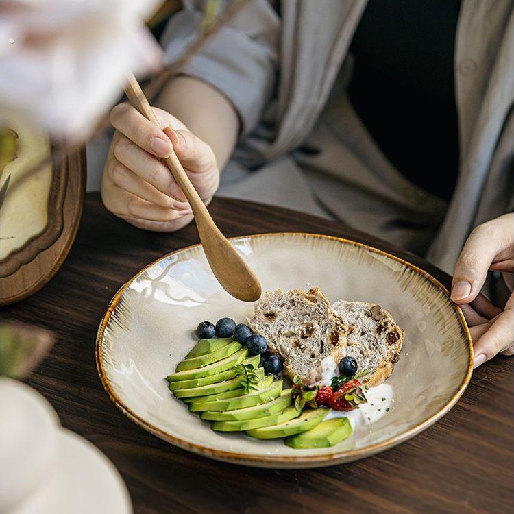 〖高颜值不规则深盘〗复古9英寸沙拉盘窑变釉陶瓷饭盘菜盘