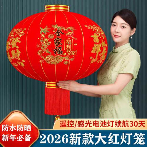 2026新款过年大红植绒灯笼一对春节大门口阳台装挂饰中国风吊宫灯
