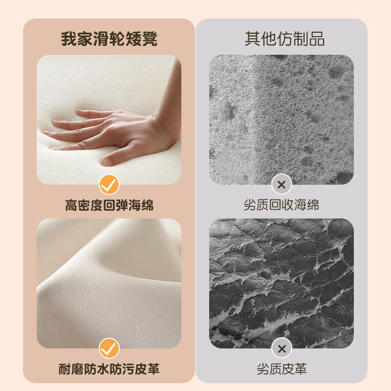 万向轮小凳子家用带轮靠背小矮凳软坐垫客厅换鞋凳沙发旁小圆凳子