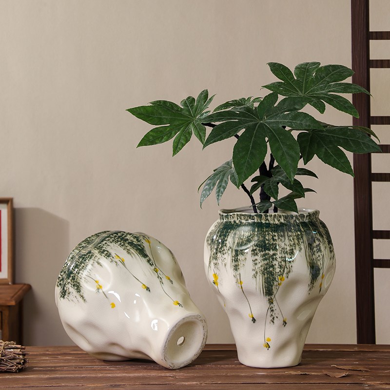 新中式陶瓷花盆家用中国风室内桌面摆放大号冬青三角梅发财树专用