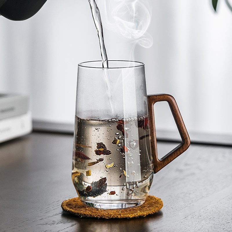 包邮格娜斯中式高档茶杯玻璃杯家用泡绿茶带把水杯办公室杯子