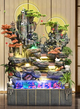 大型假山流水喷泉鱼缸景观客厅公司玄关风水轮庭院高山循环水摆件
