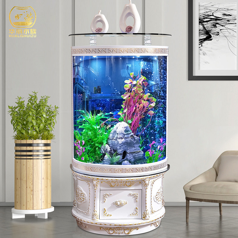 金鱼缸客厅小型半圆形玻璃水族箱圆柱立式家用落地大型生态免换水