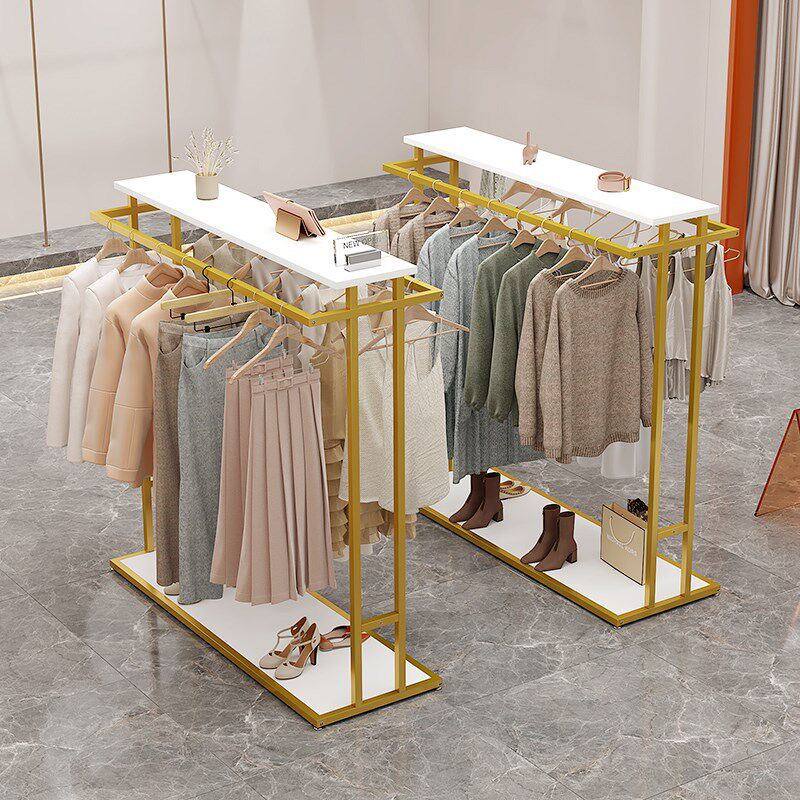 服装店展示架落地式店铺双排衣架中岛展示台裤子收纳中间挂衣架子