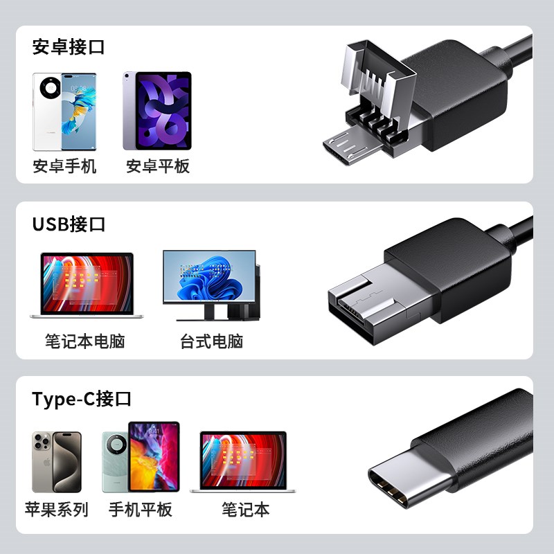 手机高清内窥镜摄像头汽车维修工业下水管道内视镜探头探洞摄影头