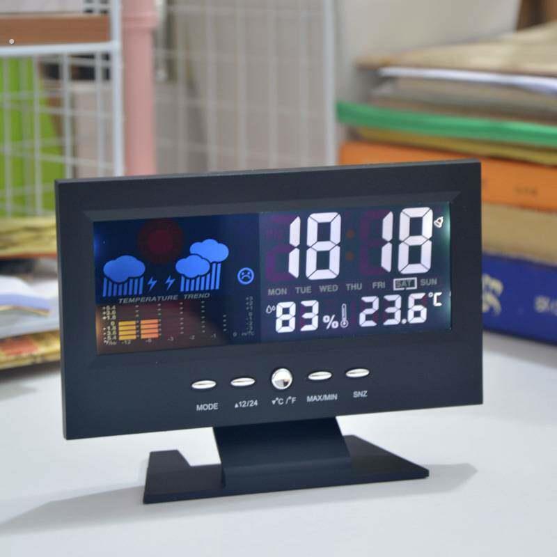 多功能声控天气时钟数字显示数字数字温度和湿度计家庭创意彩屏万