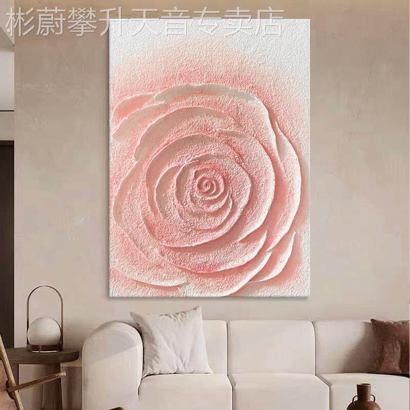 网红大芬村油画手绘抽象粉玫瑰玄关装饰画现色代客厅背景墙厅餐挂