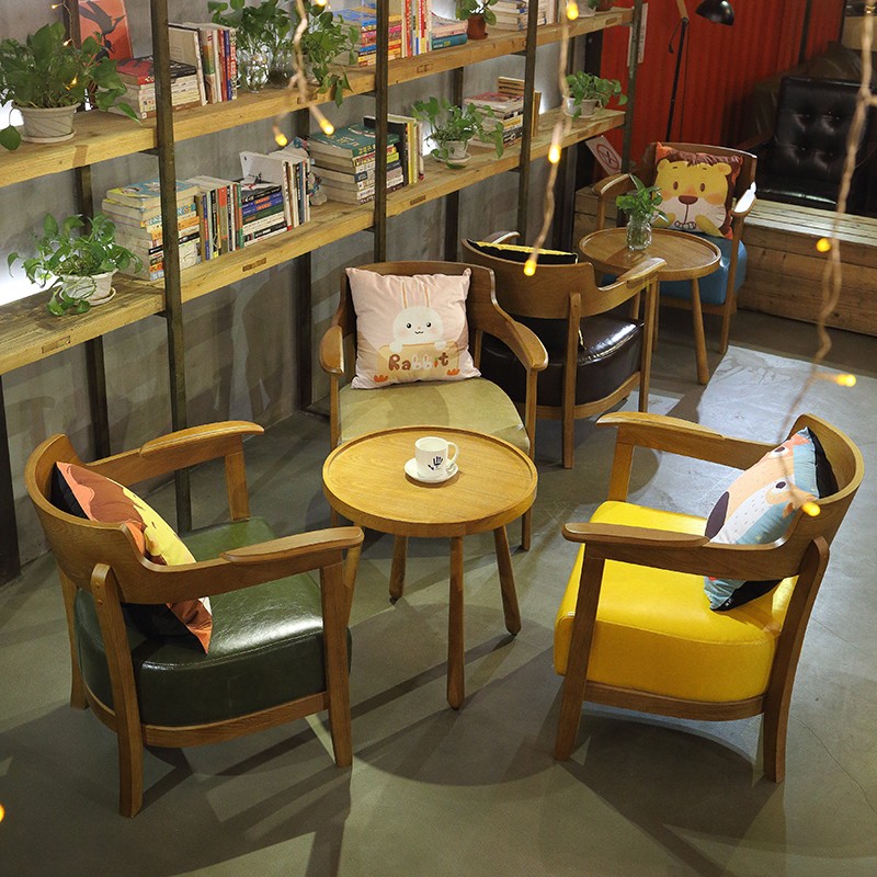 北欧接待室洽谈复古咖啡厅桌椅组合奶茶店休闲区书网红水吧沙发椅