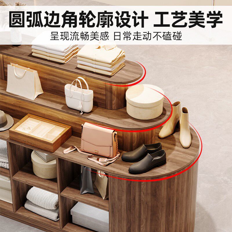 圆弧双面中岛柜实木女服装店展示柜中岛台展台流水台鞋子摆放岛台