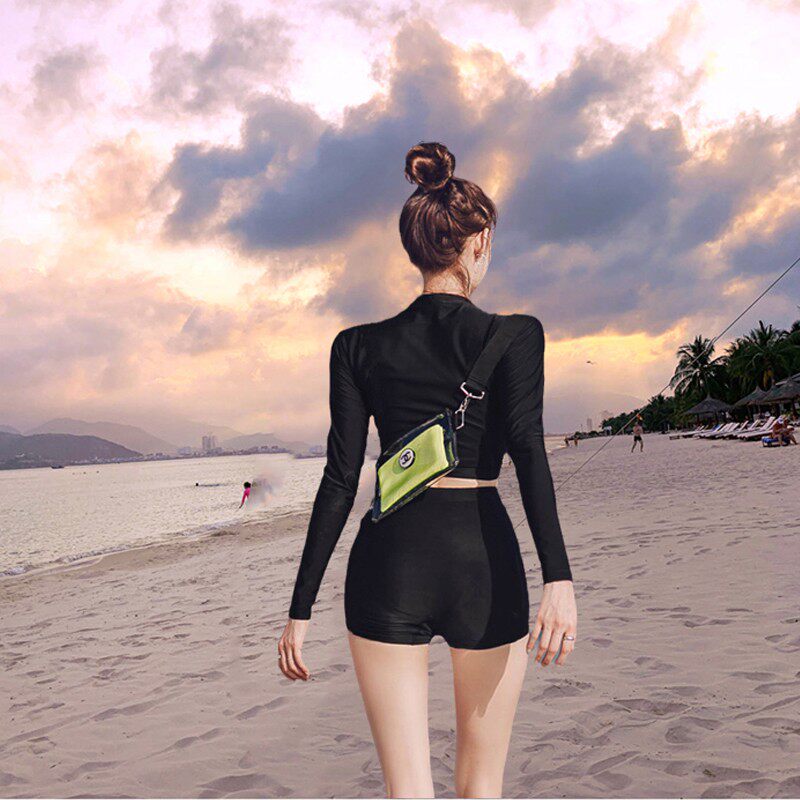 潜水服长袖长裤运动分体高腰平角冲浪服泳衣女夏保守学生防晒泳装