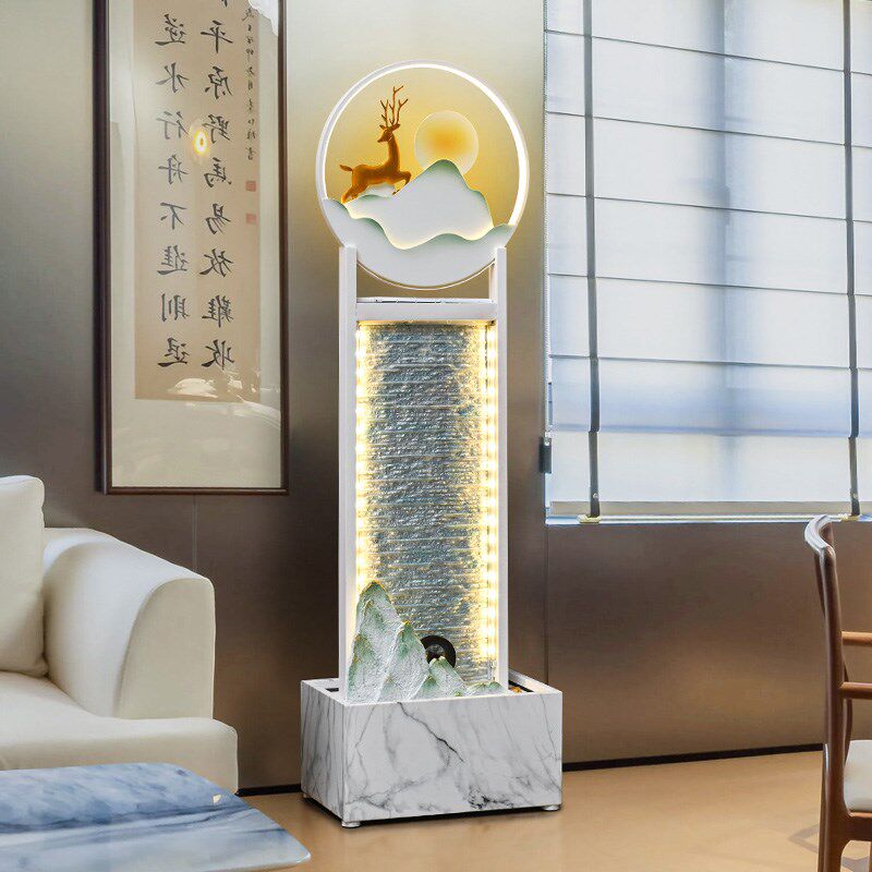 现代水幕墙流水摆件招财假山循环水客厅电视柜入户风水轮开业乔迁